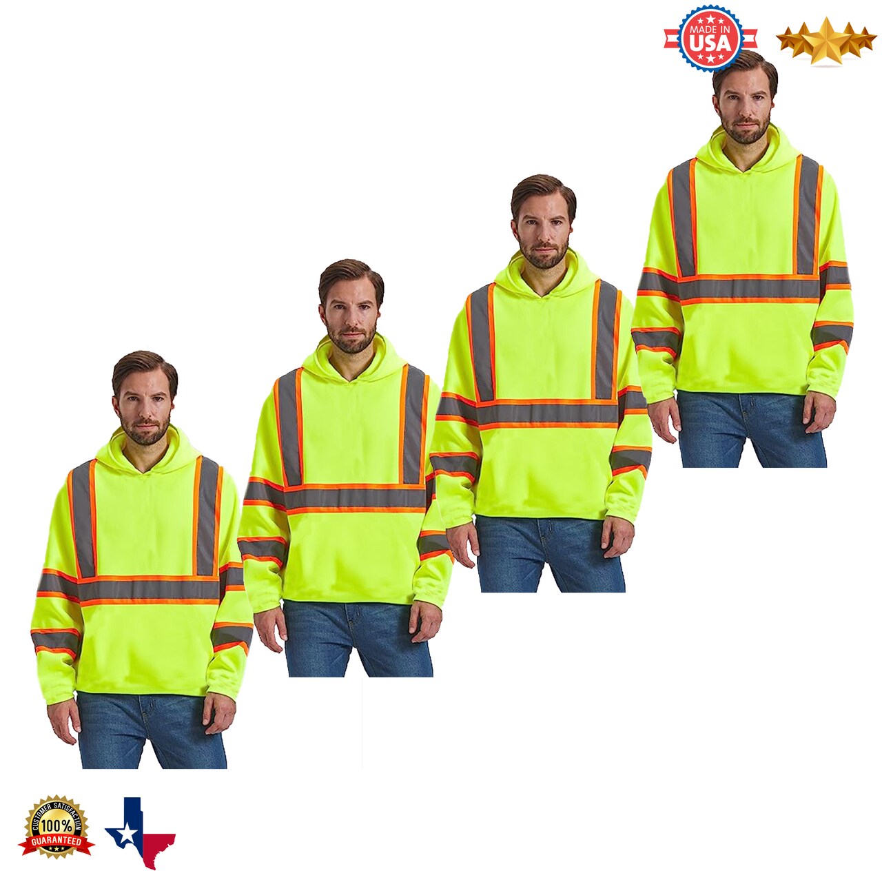 RADYAN® High Visibility Long Sleeve Safety Hoodie with Reflective Strips and Hood for Construction Work